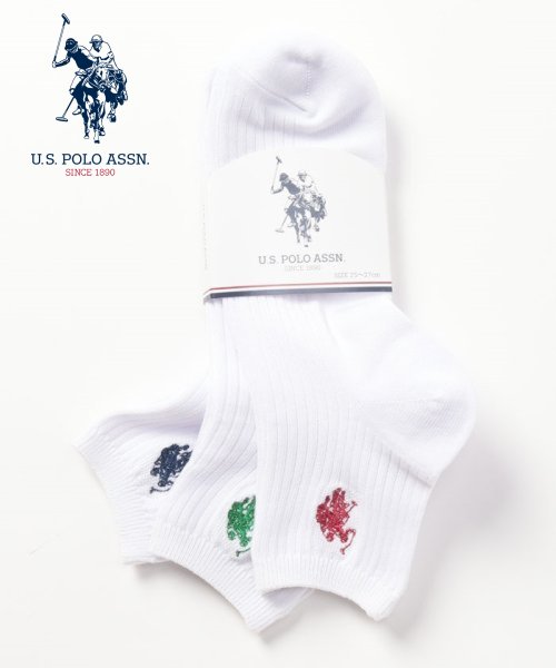 US POLO ASSN(US POLO ASSN)/Q.白無地 U.S. POLO ASSN. 刺繍3P/ホワイト系