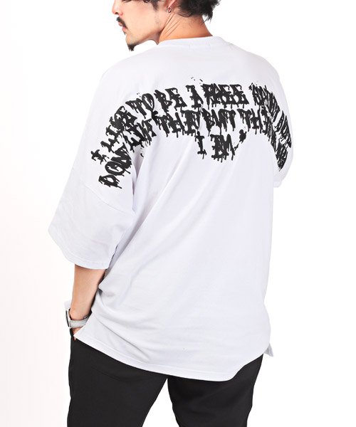 LUXSTYLE(ラグスタイル)/発泡プリントドルマンスリーブ半袖Tシャツ/Tシャツ メンズ 半袖 ビッグシルエット 発泡プリント バック ロゴ/ホワイト