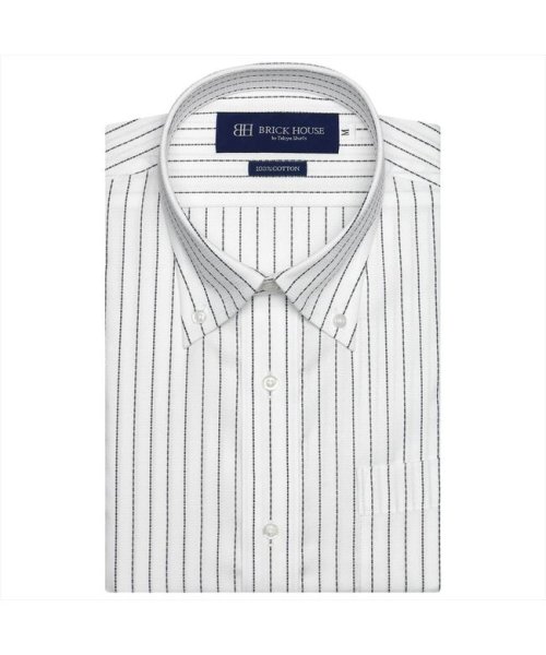 TOKYO SHIRTS(TOKYO SHIRTS)/形態安定 ボタンダウンカラー 綿100% 半袖ワイシャツ/クロ・グレー