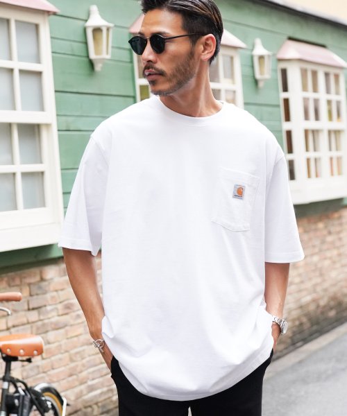 JIGGYS SHOP(ジギーズショップ)/Carhartt(カーハート) ポケット Tシャツ / Tシャツ メンズ ティーシャツ 半袖 クルーネック ビッグシルエット ビッグ/ホワイト