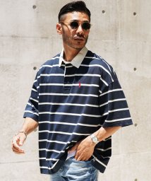 JIGGYS SHOP(ジギーズショップ)/US.POLO ASSN.(ユーエスポロアッスン) ブランド別注オーバーサイズ半袖ラガーシャツ / メンズ ゆったり おしゃれ ポロシャツ 半袖 ヘビーウェイト/ネイビー系1