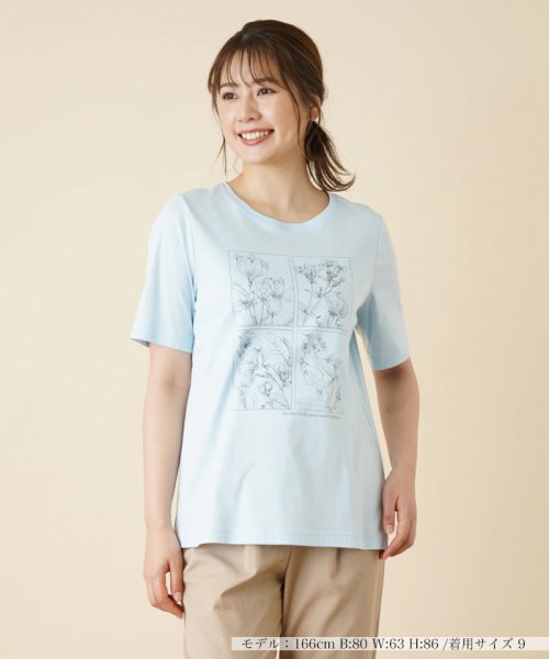 Leilian(レリアン)/フラワーボックスプリントTシャツ【Leilian WHITE LABEL】/サックス