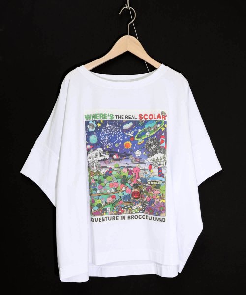 ScoLar(スカラー)/スカラーちゃんを探せプリント 接触冷感Tシャツ/オフホワイト