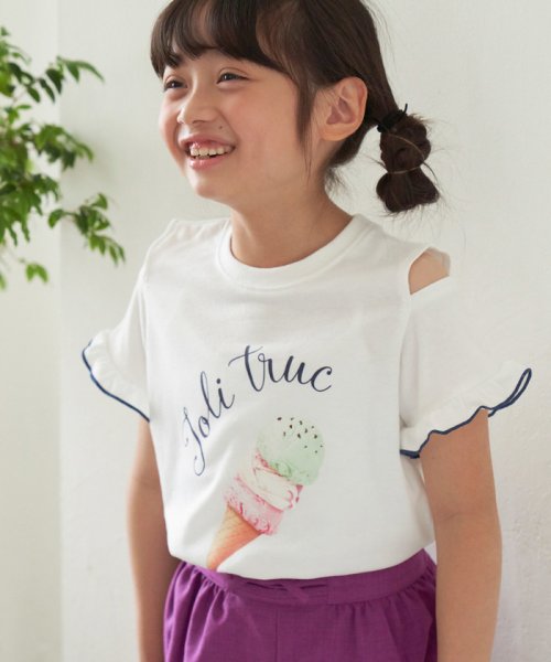 ROPE' PICNIC　KIDS(ロぺピクニックキッズ)/【KIDS】肩見せアイスクリーム転写プリントTシャツ/オフホワイト（15）