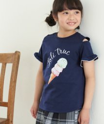 ROPE' PICNIC　KIDS(ロぺピクニックキッズ)/【KIDS】肩見せアイスクリーム転写プリントTシャツ/ネイビー（40）