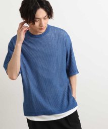 a.v.v (MEN)(アー・ヴェ・ヴェメンズ)/【2SET】メッシュ編みクルーネックニット（カットソー付き）/ブルー