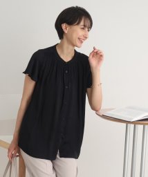 SHOO・LA・RUE　DRESKIP(シューラルー／ドレスキップ)/【大人な夏の上品デザイン】サテンシャーリング使いブラウス/ネイビー（093）