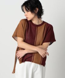 COMME CA ISM (コムサイズム（レディス）)/ストライプ　ホールガーメント　和紙　ニットＴシャツ/ワイン