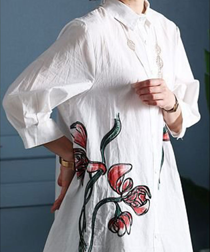 a　サワアラモード(Sawa　mode)　MAGASEEK　セール】アートな刺繍の花柄7分袖シャツチュニック(505377382)　la