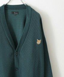 ZIP FIVE(ジップファイブ)/動物刺繍肉厚ワッフルビッグニットカーディガン/グリーン