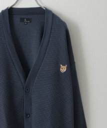 ZIP FIVE(ジップファイブ)/動物刺繍肉厚ワッフルビッグニットカーディガン/ブルー