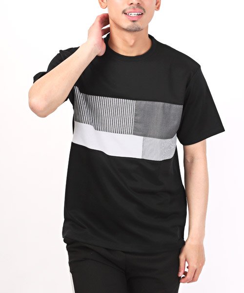 LUXSTYLE(ラグスタイル)/胸パネル切り替え半袖Tシャツ/Tシャツ メンズ 半袖 メンズTシャツ 半袖Tシャツ トップス カットソー/ブラック