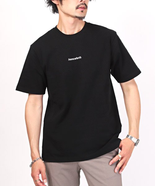 LUXSTYLE(ラグスタイル)/TRAP/U(トラップユー)ロゴプリント半袖Tシャツ/Tシャツ メンズ 半袖 ロゴ プリント ワンポイント バックプリント/ブラック