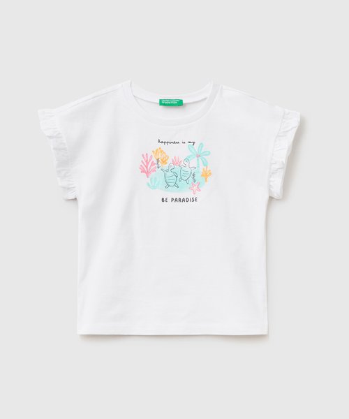 BENETTON (UNITED COLORS OF BENETTON GIRLS)(ユナイテッド　カラーズ　オブ　ベネトン　ガールズ)/キッズフリル袖Tシャツ・カットソーG/ホワイト