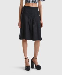 BENETTON (women)(ベネトン（レディース）)/リネン100％フロントタックAラインスカート/ブラック