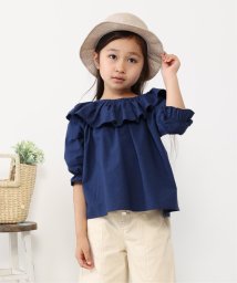 ikka kids(イッカ　キッズ)/7分袖フリル襟ブラウス（120〜160cm）/ネイビー