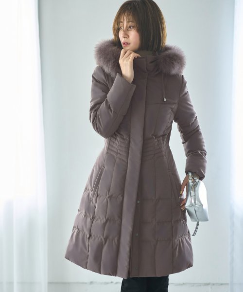 ウエストフィットロングダウンコート「D177」 ポリエステル 100％中　綿 ダウン 80％ フェザー 20％ファー部分 フォックスファー
