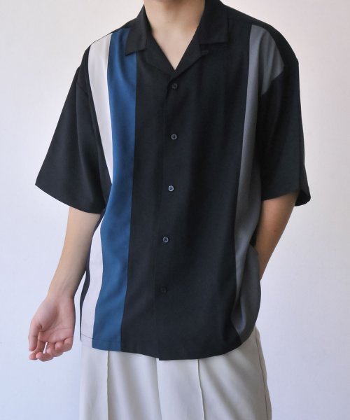 Nilway(ニルウェイ)/パネル切替オープンカラーシャツ/ブラック
