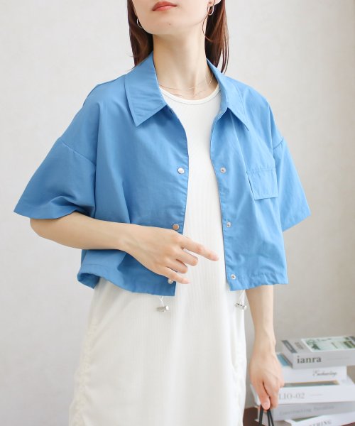 SocialGIRL(ソーシャルガール)/半袖ショートシャツ/ブルー
