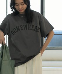 coen(coen)/【WEB限定】カレッジロゴプリントオーバーTシャツ/DKGRAY