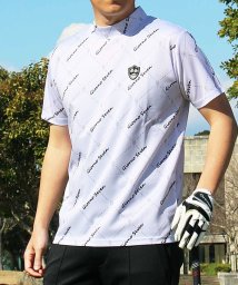 TopIsm(トップイズム)/ゴルフウェア モックネックシャツ メンズ GIORNO SEVEN ジョルノセブン ハイネックTシャツ 半袖 トップス 総柄 ロゴ ストレッチ 吸湿速乾ドライ/ホワイト系2