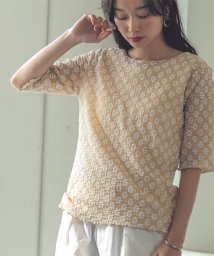 coen(coen)/【WEB限定】カットジャカード5分袖レースプルオーバー/BEIGE