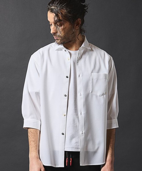 RATTLE TRAP(ラトルトラップ)/ポリエステルカチオン七分袖カラーシャツ/ホワイト