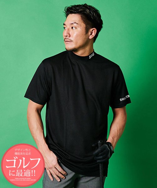 SB Select(エスビーセレクト)/SHI－JYOMAN GOLF 首プリント半袖モックネックTEE　ゴルフ/ブラック