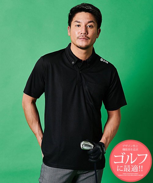 SB Select(エスビーセレクト)/SHI－JYOMAN GOLF 肩プリント半袖ポロシャツ　ゴルフ/ブラック