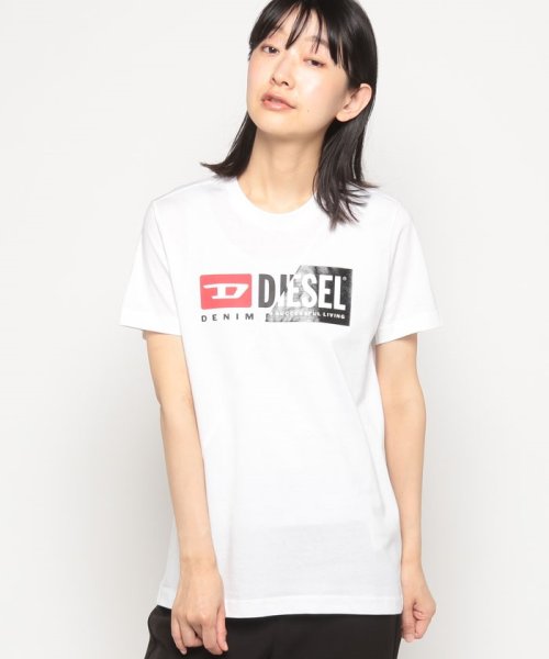 DIESEL(ディーゼル)/【DIESEL】ディーゼル レディース A00312 0091A 900 T－SILY－CUTY Tシャツ ブラック/WHITE