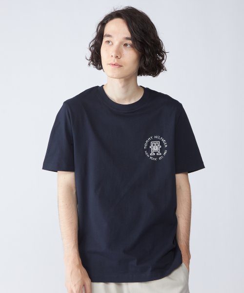 TOMMY HILFIGER(トミーヒルフィガー)/モノグラムインクラウンデルTシャツ/ネイビー 