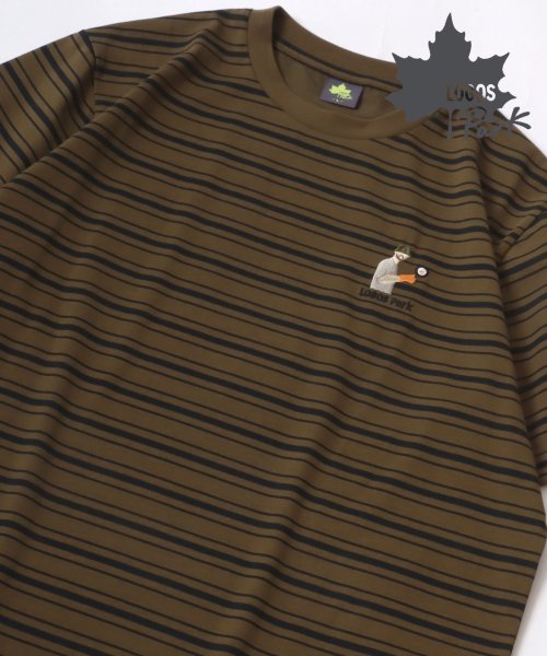 MARUKAWA(マルカワ)/【LOGOS】ロゴス キャンパー ワンポイント刺繍 ボーダー 吸汗速乾 半袖Tシャツ/オリーブ
