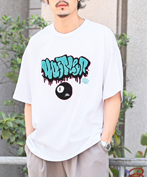 セール】アップリケ刺繍半袖Tシャツ/Tシャツ メンズ 半袖 ビッグ