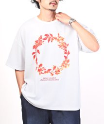 LUXSTYLE(ラグスタイル)/梨地フラワープリント半袖Tシャツ/Tシャツ メンズ 半袖 ビッグシルエット 梨地 花柄 フラワー プリント リース/ホワイト