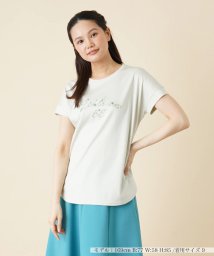 Leilian(レリアン)/ロゴ×フラワー刺繍Tシャツ/ライトグリーン 