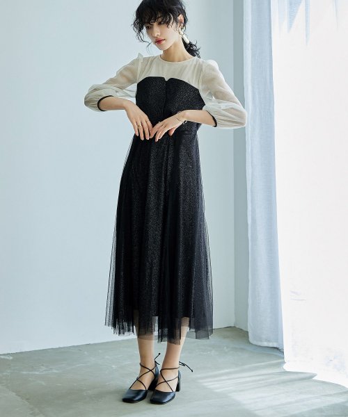 niana ニアナ 結婚式 ワンピース パーティードレス ビスチェ ラメ 無地 シアー チュール シフォン ゆったり 体型カバー シンプル ウエストゴム ロング ニアナ B79 size