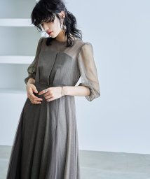 niana(ニアナ)/niana ニアナ 結婚式 ワンピース パーティードレス ビスチェ ラメ 無地 シアー チュール シフォン ゆったり 体型カバー シンプル ウエストゴム ロング/カーキ