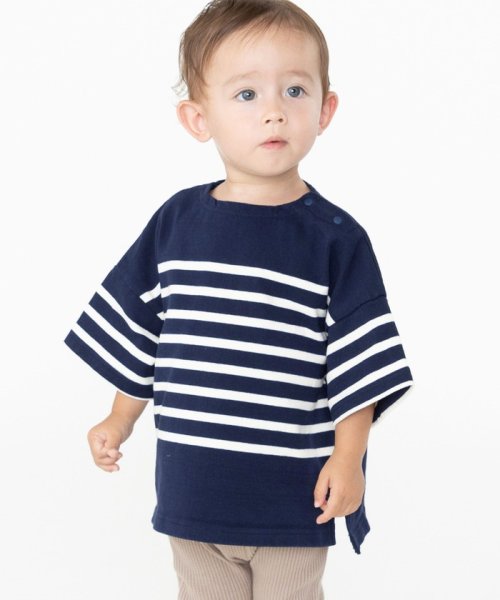 SHIPS KIDS(シップスキッズ)/SHIPS KIDS:85～95cm / パネル ボーダー 半袖 TEE/ネイビー