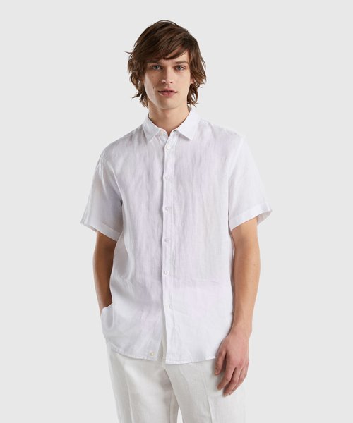 BENETTON (mens)(ベネトン（メンズ）)/リネン100％半袖シャツ/ホワイト