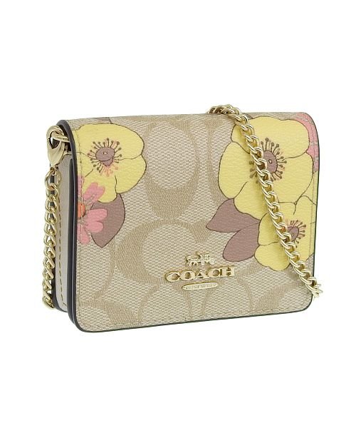 COACH(コーチ)/COACH コーチ FLORAL CLUSTER フローラル クラスター MINI WALLET ショルダー ミニ 二つ折り 財布/ベージュ