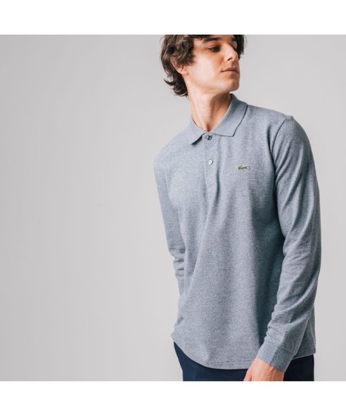 LACOSTE Mens(ラコステ　メンズ)/長袖 リブ カラ－ポロシャツ L1313 （杢・長袖)/杢グレー