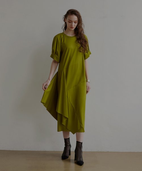 MIELI INVARIANT(ミエリ インヴァリアント)/Ruffle Drape Cutoff Dress/オリーブ