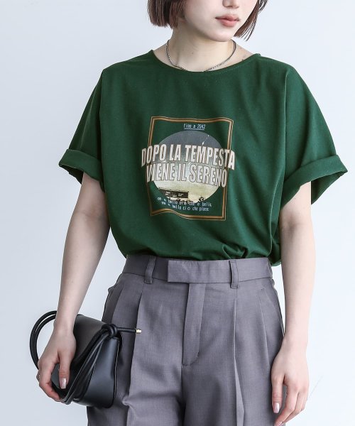 osharewalker(オシャレウォーカー)/『ツアープリントリサイクルTシャツ』/ダークグリーン