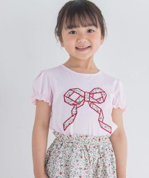 BeBe(ベベ)/【お揃い】フラワーリボンパフスリーブTシャツ(90~150cm)/ピンク