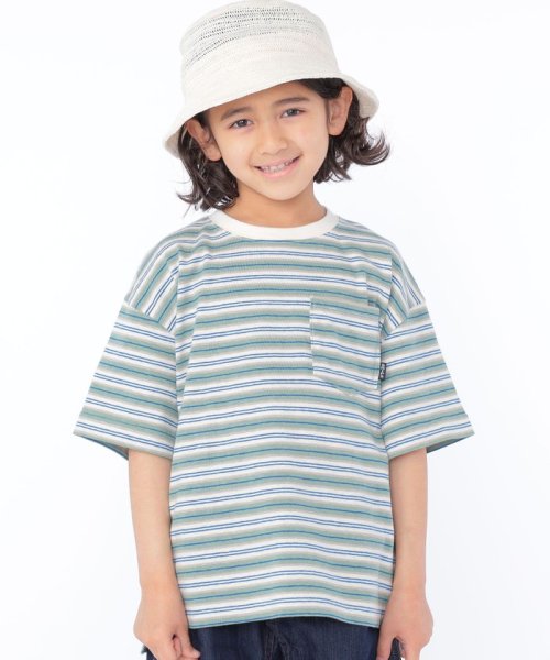 SHIPS KIDS(シップスキッズ)/SHIPS KIDS:100～130cm / リサイクルコットン マルチ ボーダー TEE/グリーン