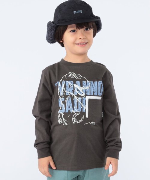 SHIPS KIDS(シップスキッズ)/SHIPS KIDS:100～130cm / 恐竜 蓄光 プリント 長袖 TEE/チャコールグレー