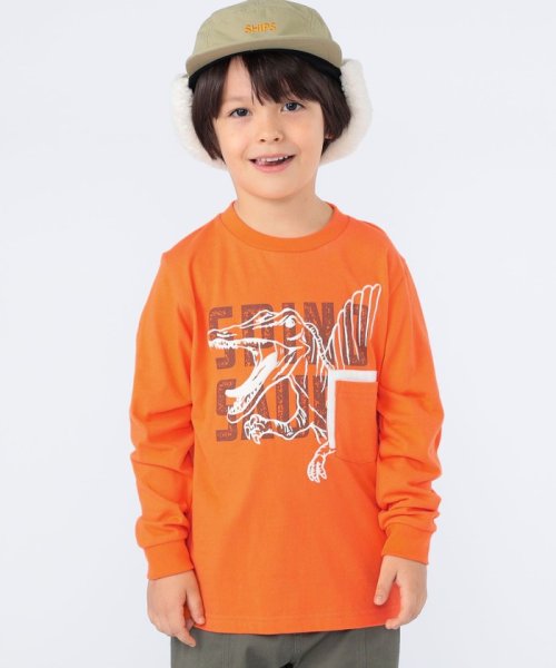 SHIPS KIDS(シップスキッズ)/SHIPS KIDS:100～130cm / 恐竜 蓄光 プリント 長袖 TEE/オレンジ