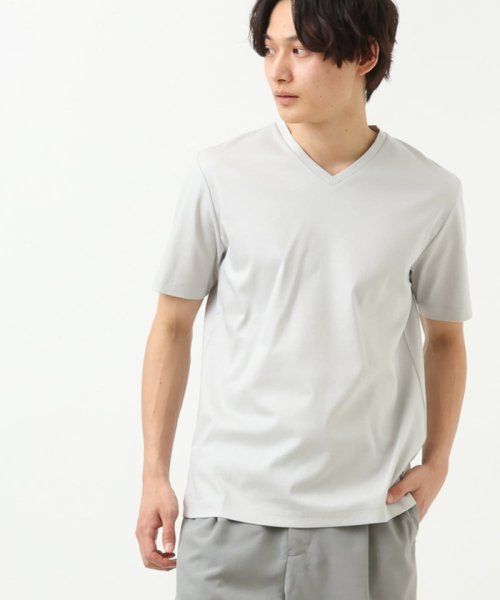 a.v.v (MEN)(アー・ヴェ・ヴェメンズ)/【ジャケイン/接触冷感】シルケットスムースVネックTシャツ/ライトグレー