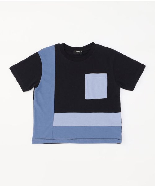 COMME CA ISM KIDS(コムサイズム（キッズ）)/パッチワーク　配色切り替え半袖Tシャツ/ネイビー