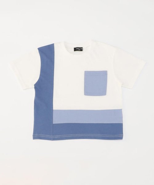 COMME CA ISM KIDS(コムサイズム（キッズ）)/パッチワーク　配色切り替え半袖Tシャツ/ホワイト